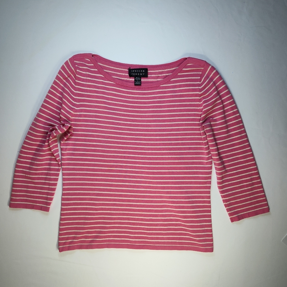 Spencer Jeremy Women's Pink & White Striped Top Silk Blend Size Med - Large